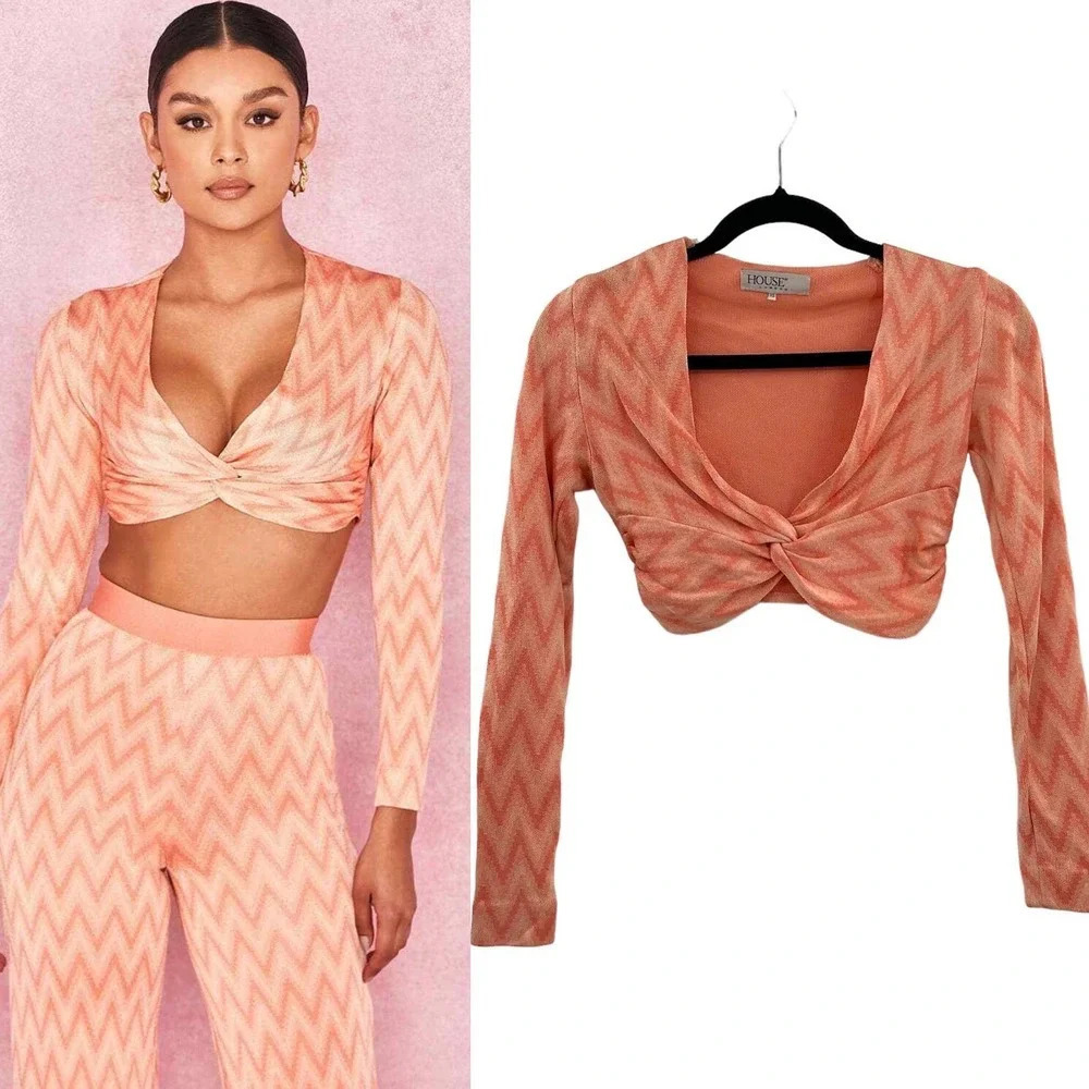 House of CB London Bertille Peach ZigZag Bandage Top Cropped Size‎ XS